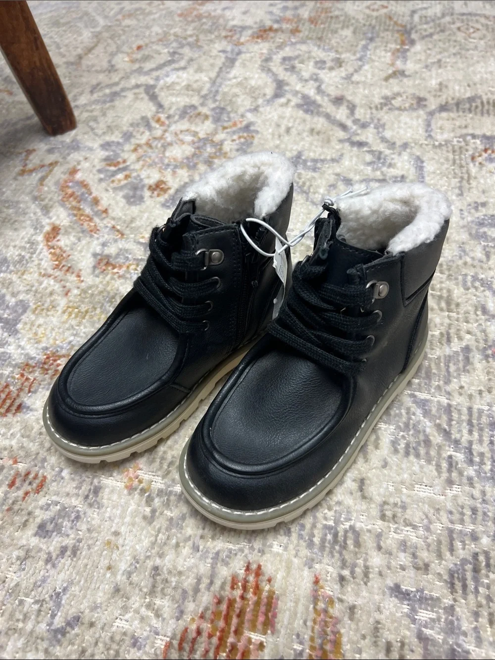 Old Navy Black & White Faux-Fur Lace-Up Kids Boots